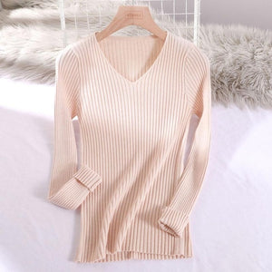 2019 basic v-neck solid autumn winter Sweater Pullover Women Female Knitted sweater slim long sleeve badycon sweater cheap