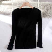 Load image into Gallery viewer, 2019 basic v-neck solid autumn winter Sweater Pullover Women Female Knitted sweater slim long sleeve badycon sweater cheap