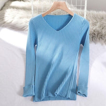 Load image into Gallery viewer, 2019 basic v-neck solid autumn winter Sweater Pullover Women Female Knitted sweater slim long sleeve badycon sweater cheap