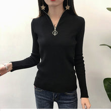 Load image into Gallery viewer, Casual Knitted Turtleneck Pullovers Sweater Women 2019 Autumn Winter Zipper Up Solid Slim Knitting sweaters Big Size Pull Femme