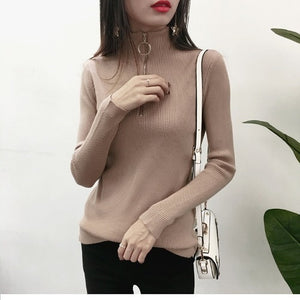 Casual Knitted Turtleneck Pullovers Sweater Women 2019 Autumn Winter Zipper Up Solid Slim Knitting sweaters Big Size Pull Femme