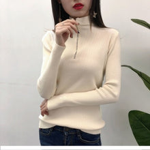 Load image into Gallery viewer, Casual Knitted Turtleneck Pullovers Sweater Women 2019 Autumn Winter Zipper Up Solid Slim Knitting sweaters Big Size Pull Femme