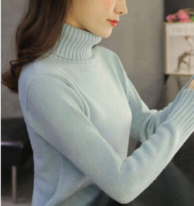 2019 New Autumn winter Women Knitted Sweaters Pullovers Turtleneck Long Sleeve Solid Color Slim Elastic Short Sweater Women