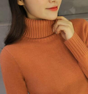 2019 New Autumn winter Women Knitted Sweaters Pullovers Turtleneck Long Sleeve Solid Color Slim Elastic Short Sweater Women