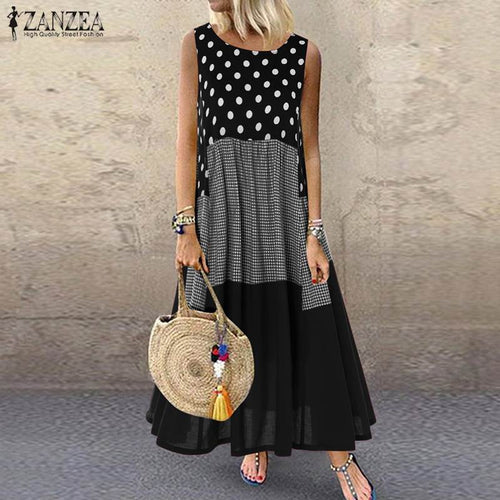 Women's Bohemian Ruffle Sundress 2019 ZANZEA Summer Sleeveless Floral Printed Maxi Long Dress Casual Loose Party Tanks Vestido