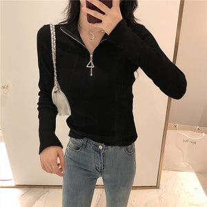 Casual Knitted Turtleneck Pullovers Sweater Women 2019 Autumn Winter Zipper Up Solid Slim Knitting sweaters Big Size Pull Femme