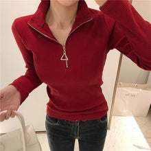 Load image into Gallery viewer, Casual Knitted Turtleneck Pullovers Sweater Women 2019 Autumn Winter Zipper Up Solid Slim Knitting sweaters Big Size Pull Femme