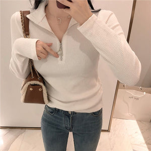 Casual Knitted Turtleneck Pullovers Sweater Women 2019 Autumn Winter Zipper Up Solid Slim Knitting sweaters Big Size Pull Femme