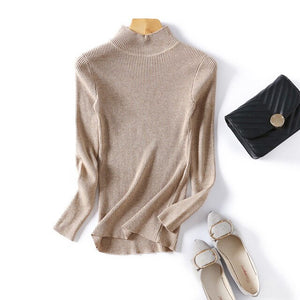 New Fashion Autumn Winter Women Pullovers Sweater Slim Half-neck Warm Female Knitted Elasticity Sweaters Casual Jumper