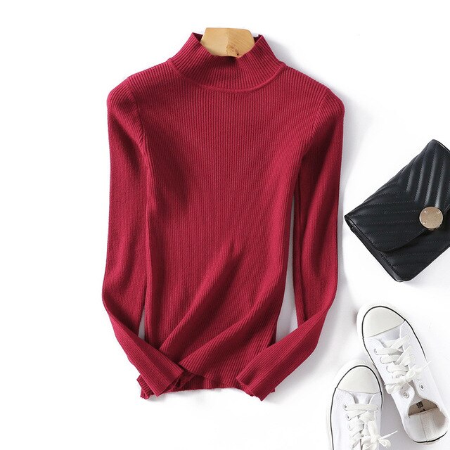 New Fashion Autumn Winter Women Pullovers Sweater Slim Half-neck Warm Female Knitted Elasticity Sweaters Casual Jumper