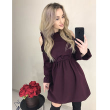 Load image into Gallery viewer, 2019 Autumn Women Solid Ruffle Mini Dress Sexy Off Shoulder Long Sleeve Elastic Waist Dress Women Casual A Line Party Dresses