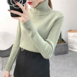 2019 New Autumn winter Women Knitted Sweaters Pullovers Turtleneck Long Sleeve Solid Color Slim Elastic Short Sweater Women