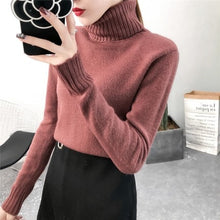 Load image into Gallery viewer, 2019 New Autumn winter Women Knitted Sweaters Pullovers Turtleneck Long Sleeve Solid Color Slim Elastic Short Sweater Women