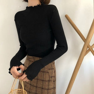 2019 Fall Winter Fashion Slim Sweater Women Turtleneck Ruched Women Sweater High Elastic Solid Sexy Knitted Pullovers 6785 50