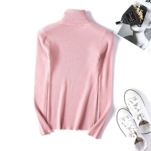 Sitaicery 2019 Winter Autumn Women Turtleneck Knitted Sweater High Collar Casual Soft Polo Neck-Neck Sweater Fashion Slim Pullov