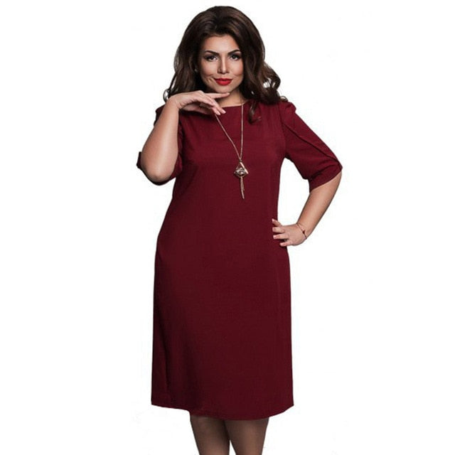 L-6XL Large Size 2020 Spring Dress Big Size Casual Dress Blue Red Green Straight Dresses Plus Size Women Clothing Vestidos