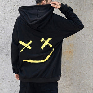 Men Smile Hoodies 2019 Winter Hip Hop Print Oversized Sweatshirts Fashion Patchwork Unisex Couple Streetwear Men Women Hoodies