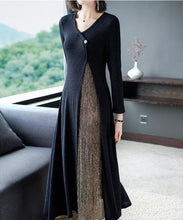 Load image into Gallery viewer, 2019 Autumn New Arrival Hot Sale Fake Two Pieces Knitting Chiffon  Woman Long Dress Plus Size M-5XL