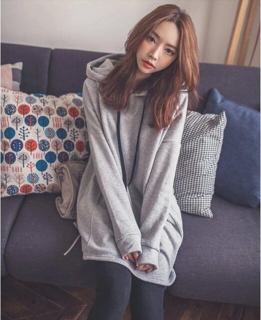 Women Long Hoodies Casual Solid Loose Drawstring Sweatshirt Long Sleeve Hooded 2019 Autumn Female Pullover Sweatshirts Harajuku