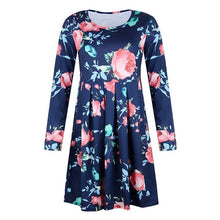 Load image into Gallery viewer, 2019 New Midi Floral Long Sleeve Dress Female Autumn O-Neck Retro Print Knee Length Polyester Casual Plus Size Dresses Elegant