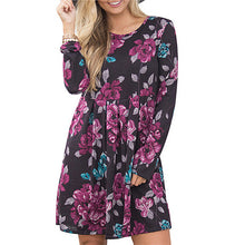 Load image into Gallery viewer, 2019 New Midi Floral Long Sleeve Dress Female Autumn O-Neck Retro Print Knee Length Polyester Casual Plus Size Dresses Elegant