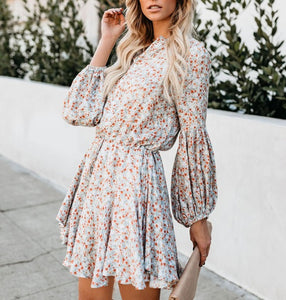 2019 New Midi Floral Long Sleeve Dress Female Autumn O-Neck Retro Print Knee Length Polyester Casual Plus Size Dresses Elegant