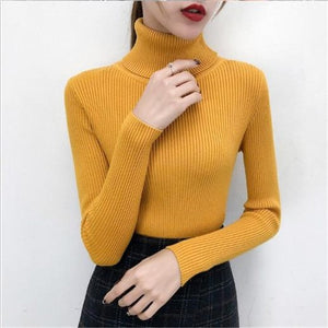 Sitaicery 2019 Winter Autumn Women Turtleneck Knitted Sweater High Collar Casual Soft Polo Neck-Neck Sweater Fashion Slim Pullov