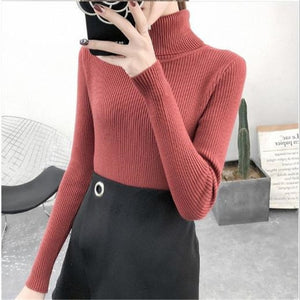 Sitaicery 2019 Winter Autumn Women Turtleneck Knitted Sweater High Collar Casual Soft Polo Neck-Neck Sweater Fashion Slim Pullov