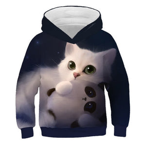 2019 Autumn Winter Boys Girls Fashion 3D Hoodies Lovely Cat Panda Galaxy Space Print Children Hooded Sweatshirts Kids Pullovers