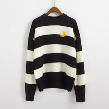 Load image into Gallery viewer, Women&#39;s Sweaters Kawaii Ulzzang College Candy Color Stripes Moon Sets Embroidery Sweater Female Harajuku Clothing For Women