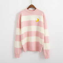 Load image into Gallery viewer, Women&#39;s Sweaters Kawaii Ulzzang College Candy Color Stripes Moon Sets Embroidery Sweater Female Harajuku Clothing For Women