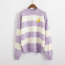 Load image into Gallery viewer, Women&#39;s Sweaters Kawaii Ulzzang College Candy Color Stripes Moon Sets Embroidery Sweater Female Harajuku Clothing For Women