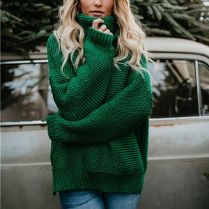 Danjeaner Women Retro Turtleneck Knitted Long Pullovers Autumn Winter Casual Loose Solid Sweaters Thick Knitting Jumper Pull