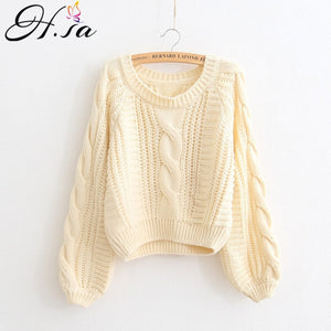 H.SA Roupas femininas Women Pull Sweaters 2018 New Yellow Sweater Jumpers Candy Color Harajuku Chic Short Sweater Twisted Pull