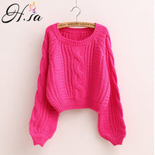 Load image into Gallery viewer, H.SA Roupas femininas Women Pull Sweaters 2018 New Yellow Sweater Jumpers Candy Color Harajuku Chic Short Sweater Twisted Pull