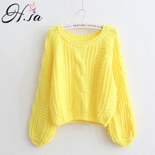 Load image into Gallery viewer, H.SA Roupas femininas Women Pull Sweaters 2018 New Yellow Sweater Jumpers Candy Color Harajuku Chic Short Sweater Twisted Pull