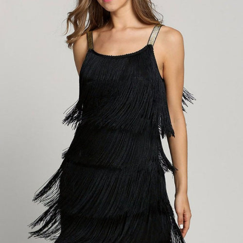 Tassel Dress Women Sexy Summer Flapper Beach Dress Strap Low Cut Black Silver White Short Fringe Party Dresses A-005