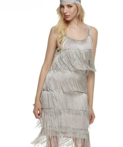 Tassel Dress Women Sexy Summer Flapper Beach Dress Strap Low Cut Black Silver White Short Fringe Party Dresses A-005