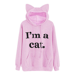 Women Cat Hoodie Long Sleeve Sweatshirt Jumper Coat Hooded Pullover Tops