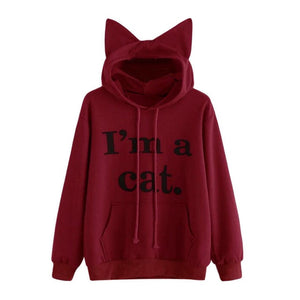 Women Cat Hoodie Long Sleeve Sweatshirt Jumper Coat Hooded Pullover Tops